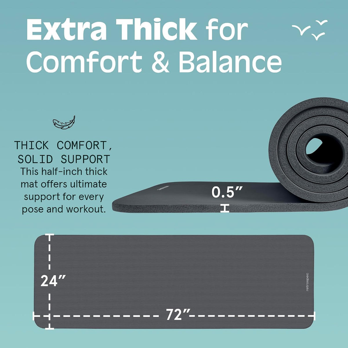Transform Your Fitness Routine with the Retrospec Solana Extra Thick Non-Slip Yoga Mat - 72x24 Inches of Comfort and Stability for Pilates, Stretching & More - BPA Free with Easy Carrying Strap