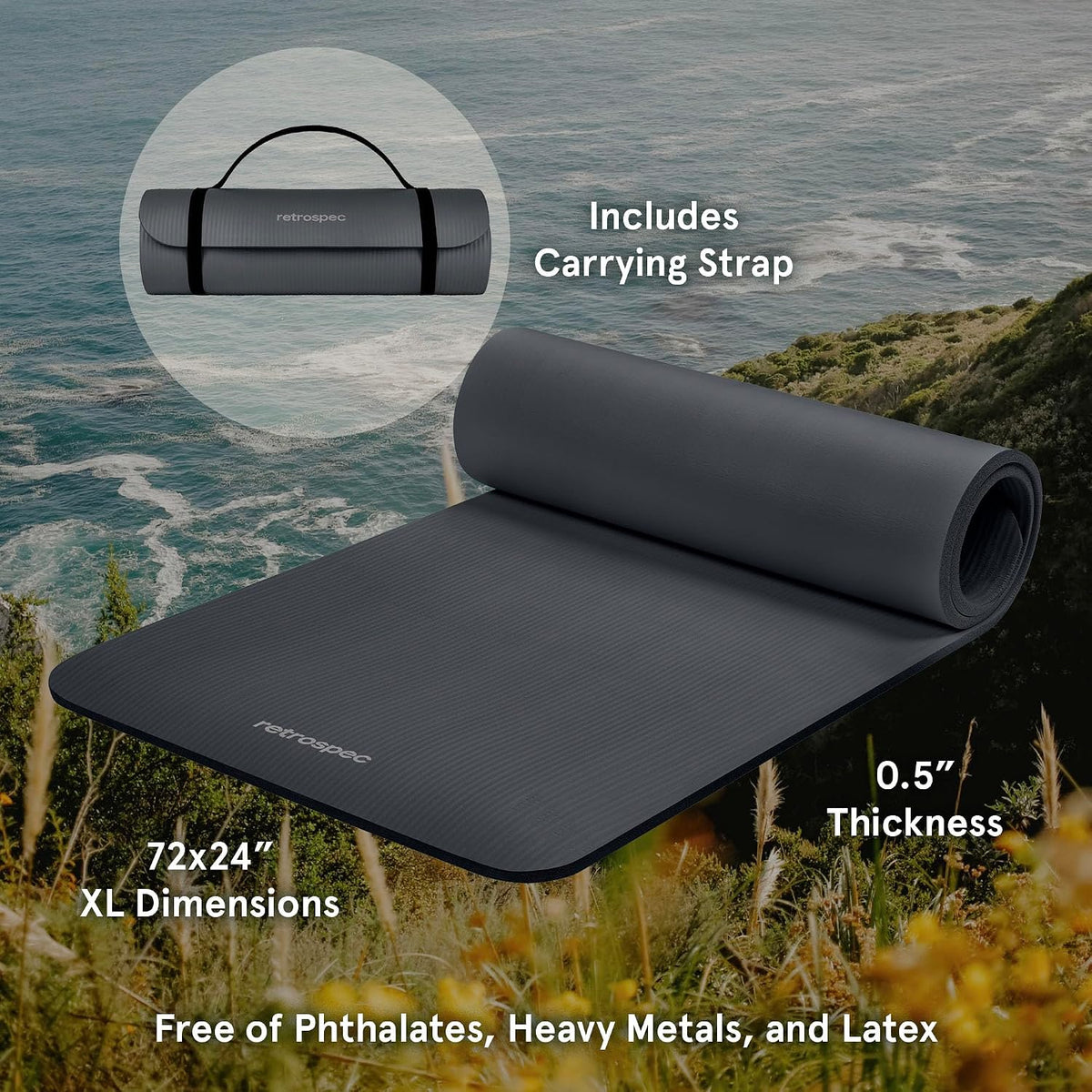 Transform Your Fitness Routine with the Retrospec Solana Extra Thick Non-Slip Yoga Mat - 72x24 Inches of Comfort and Stability for Pilates, Stretching & More - BPA Free with Easy Carrying Strap